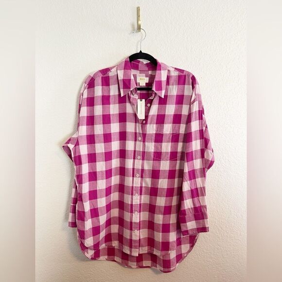 Anthropologie Maeve Bennett pink Buffalo Plaid Button Down Shirt small. NWT - Picture 5 of 9
